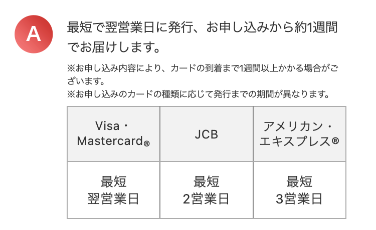 A
最短で翌営業日に発行、 お申し込みから約1週間
でお届けします。